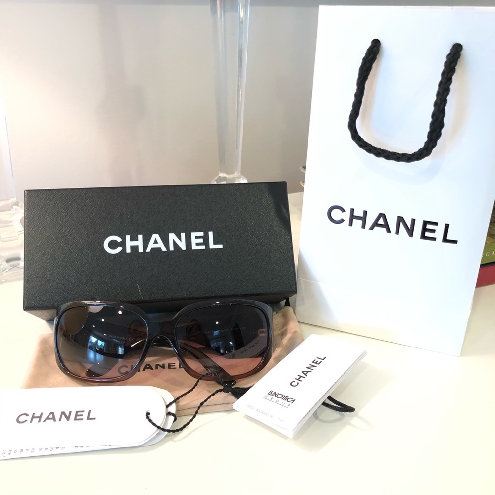 Chanel Quilted Rhinestone Tortoise Sunglasses